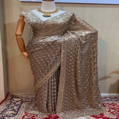 Gorgeous Pakistani Net Georgette Saree Sequence Embroidery Work