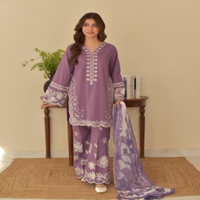 Elegant Royal Lavender Embroidered Three-Piece | Premium Women's Collection